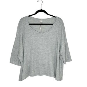 WE THE FREE Oversized Gray Waffle Drop Sleeve Keyhole Tie Back Top size Small